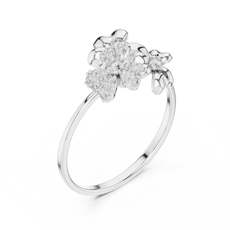 Three Flower Cluster Diamond Ring
