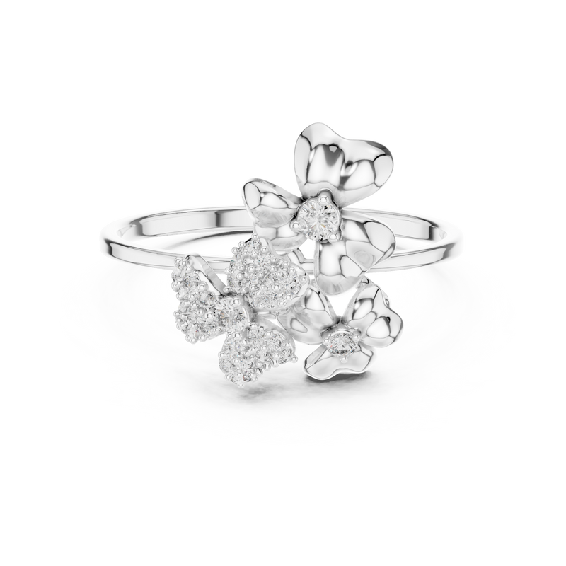 Three Flower Cluster Diamond Ring