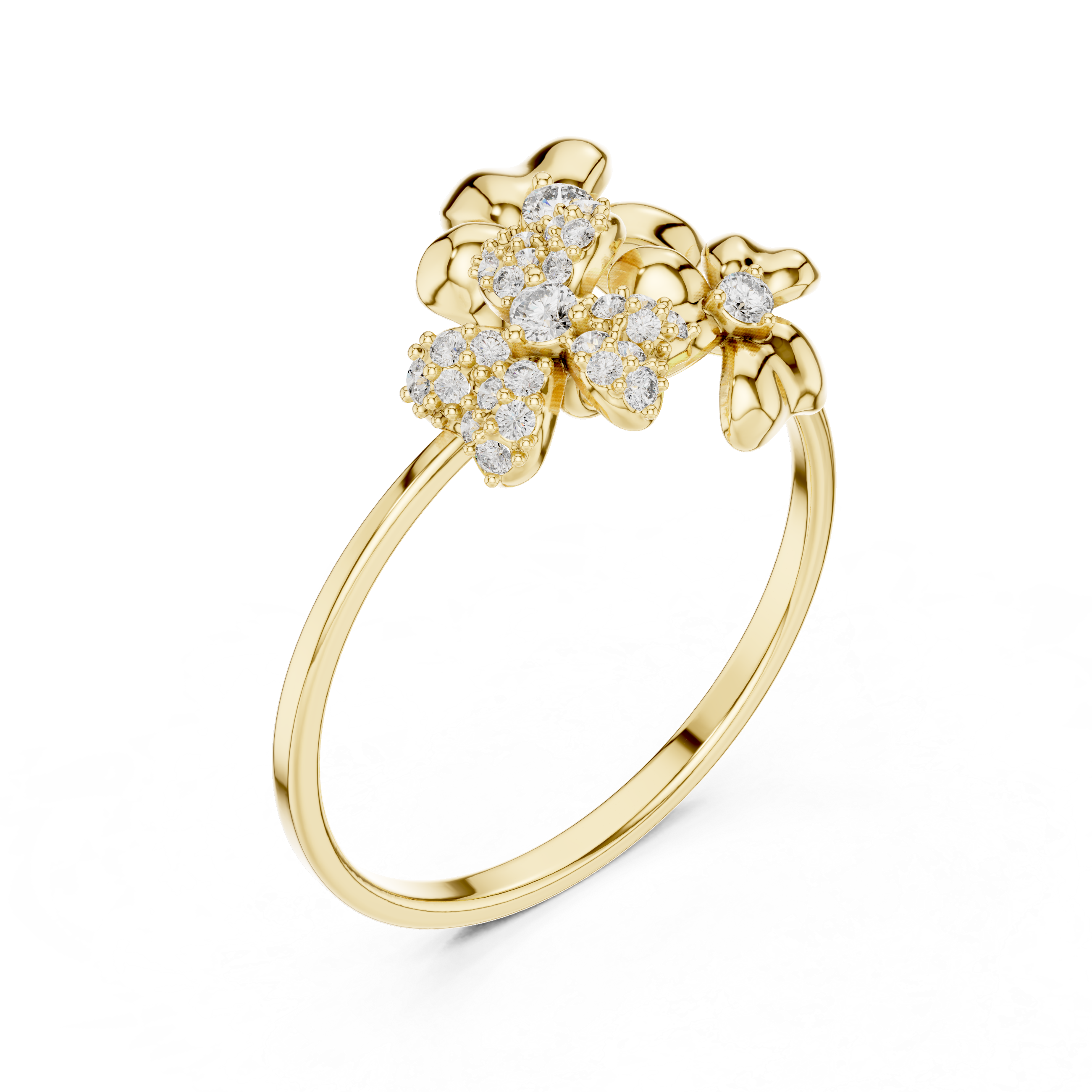 Three Flower Diamond Ring