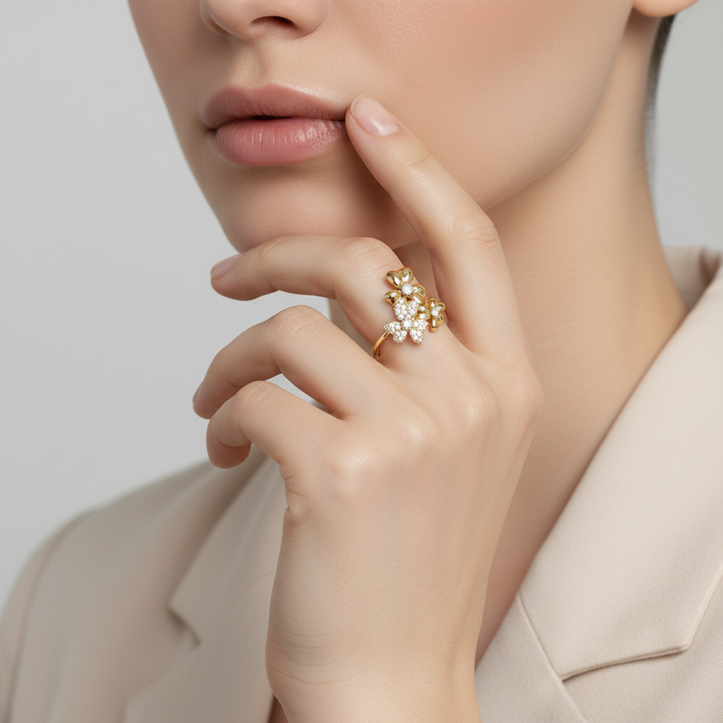 Three Flower Cluster Diamond Ring