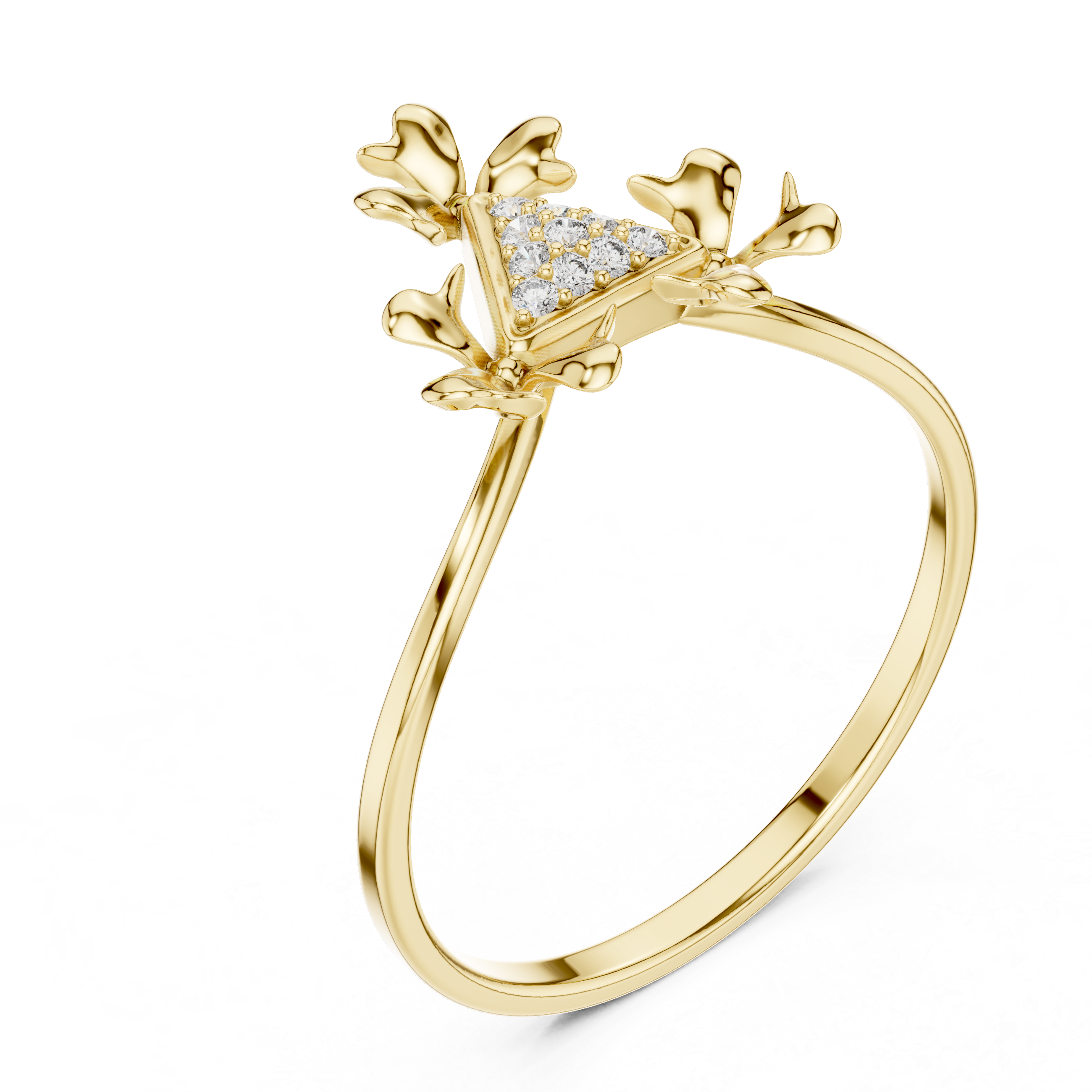 Tri-Leaf Diamond Bloom Ring