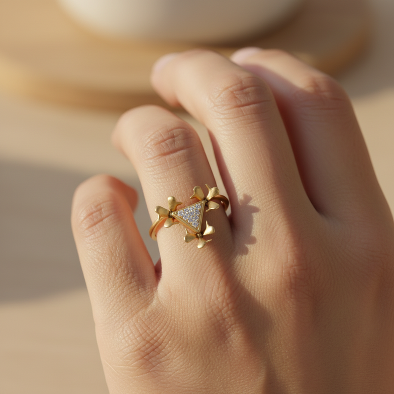 Tri-Leaf Diamond Bloom Ring