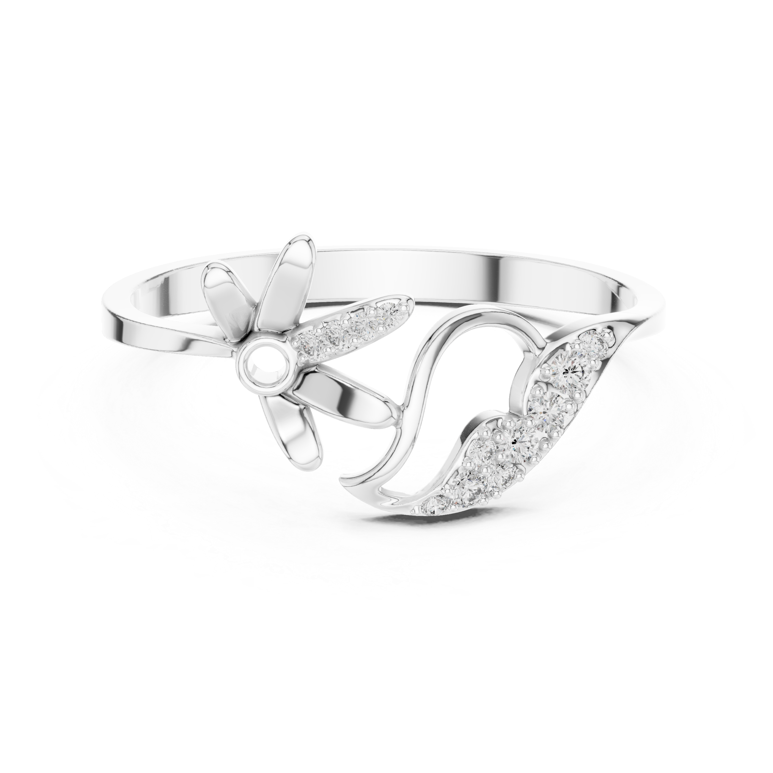 Floral Leaf Diamond Harmony Ring