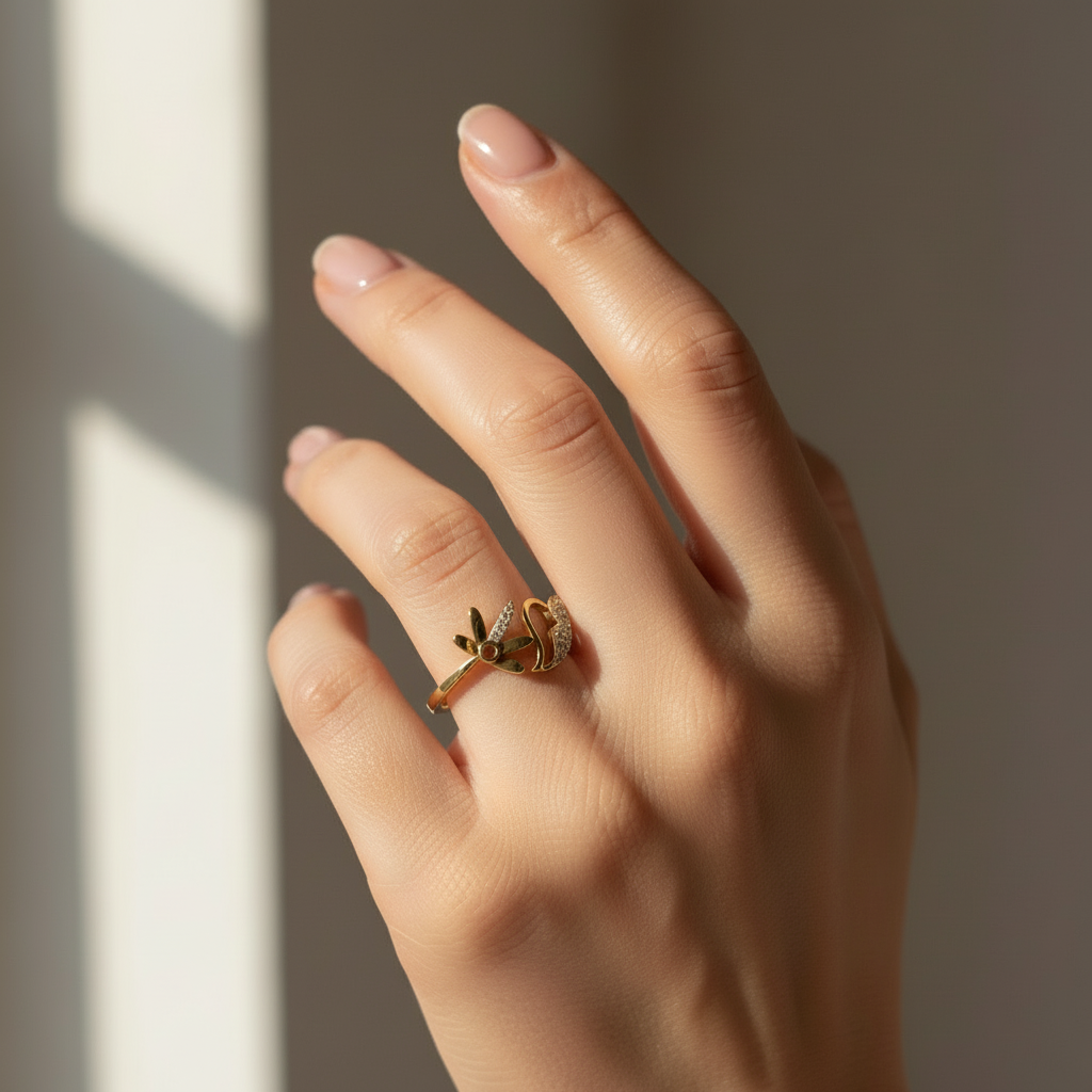 Floral Leaf Diamond Harmony Ring