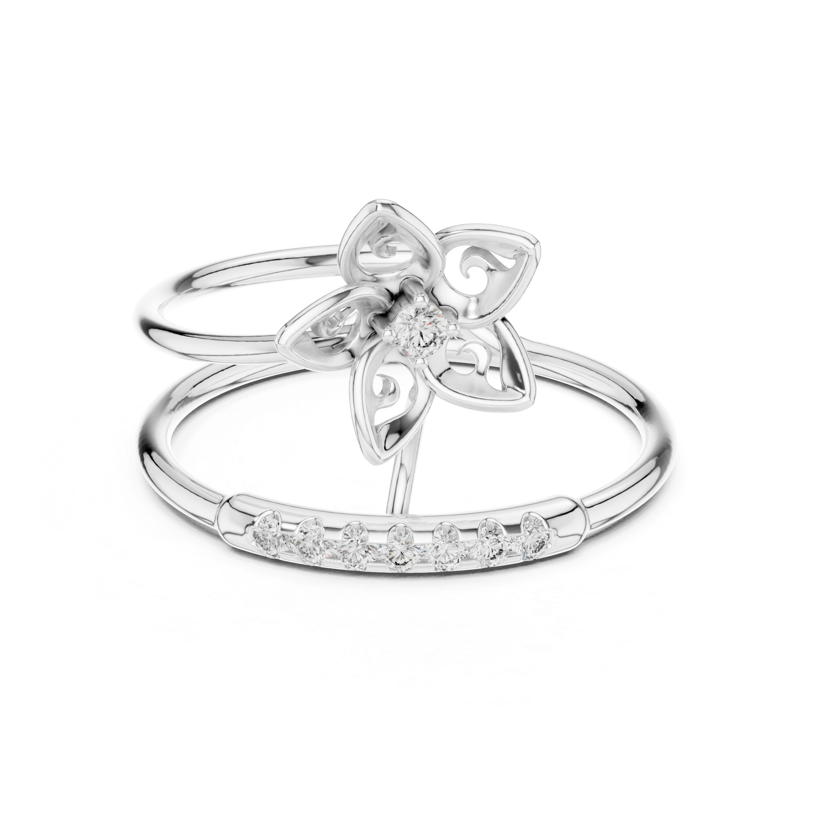 Twinned Flower Sparkle Ring