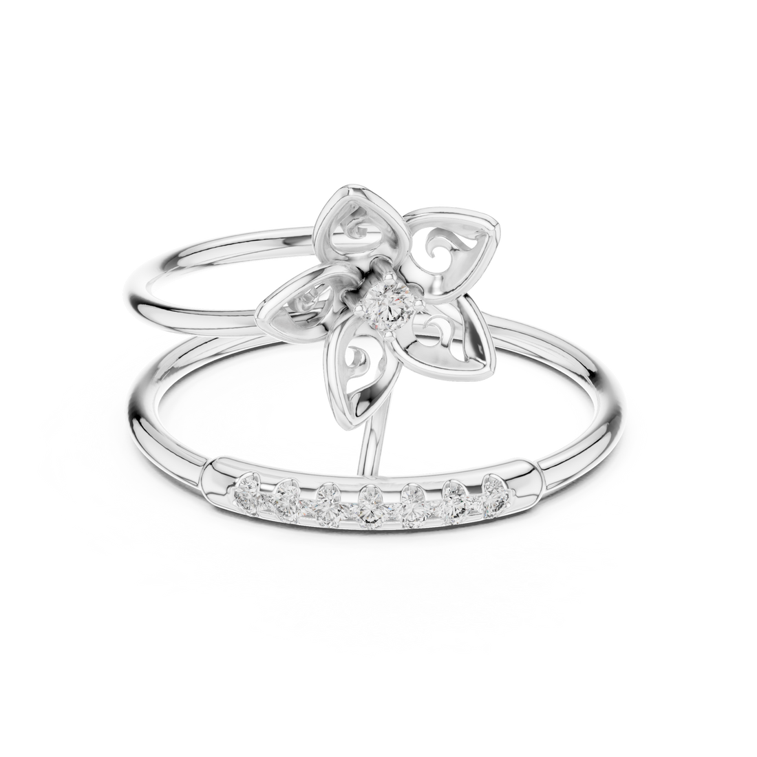 Twinned Flower Sparkle Ring
