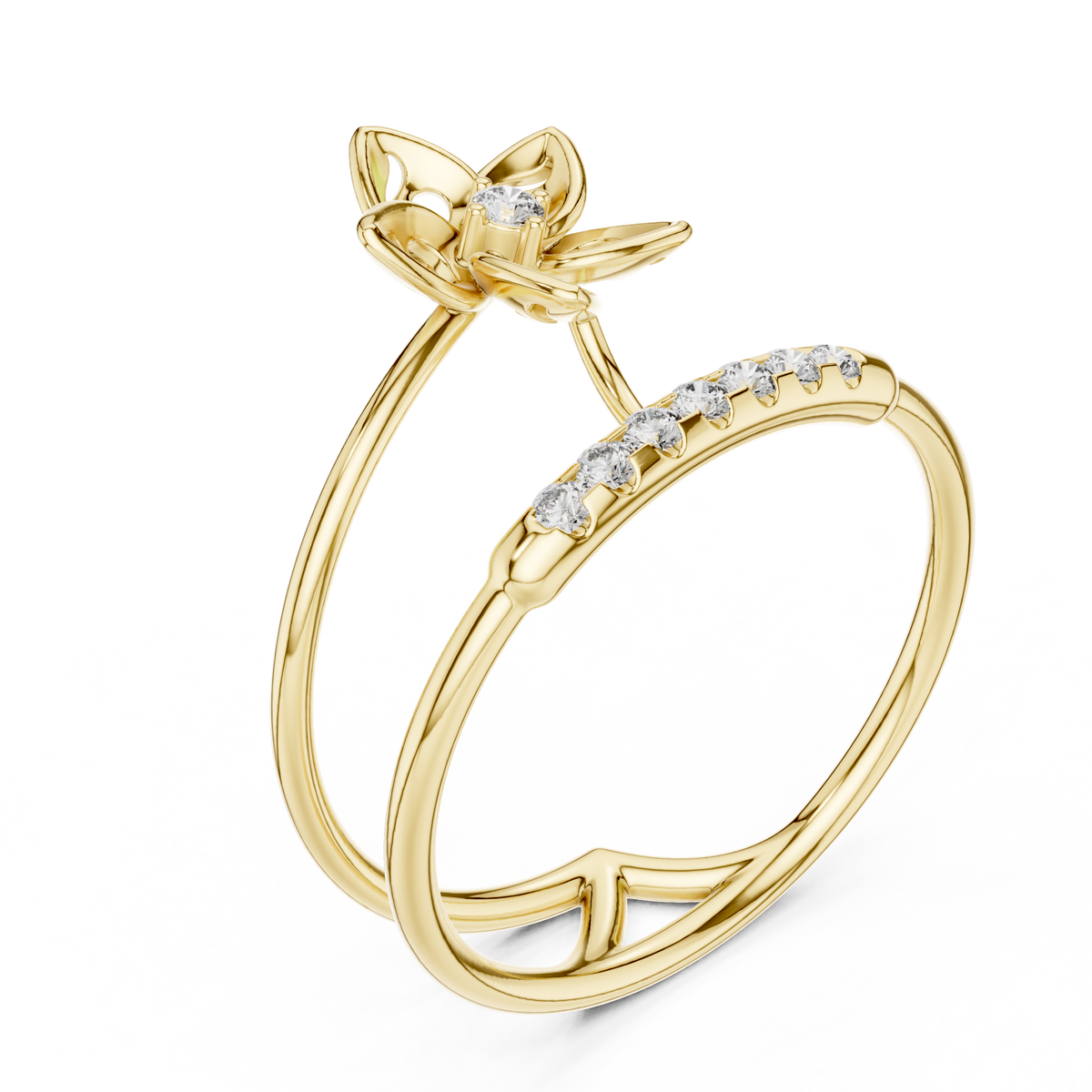 Twinned Flower Sparkle Ring