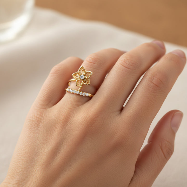 Twinned Flower Sparkle Ring