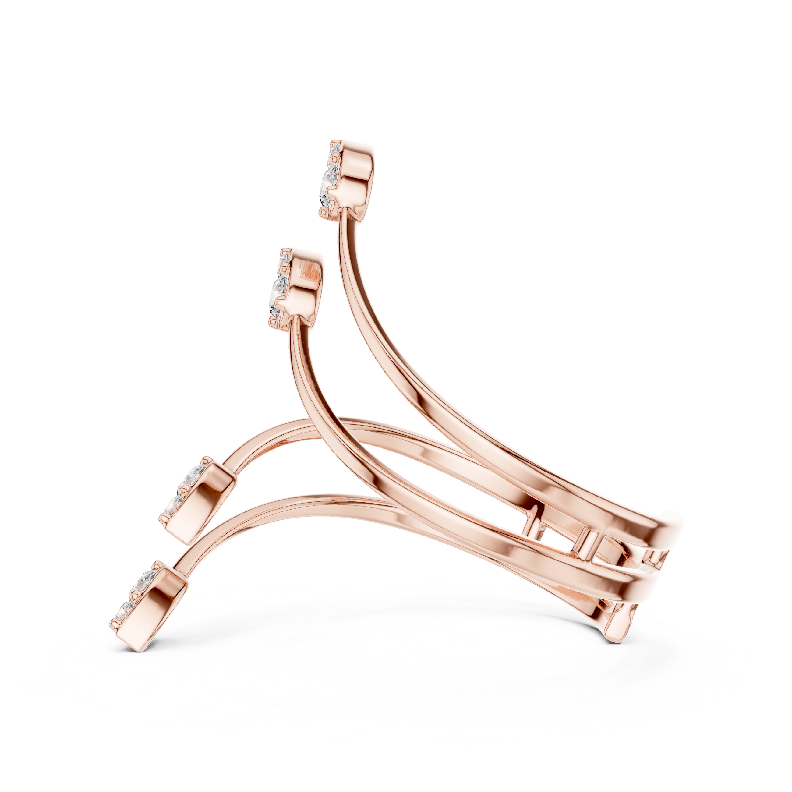 Multi-Leaf Diamond Open Wrap Ring