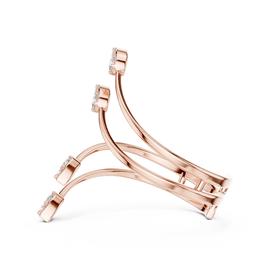 Multi-Leaf Diamond Open Wrap Ring
