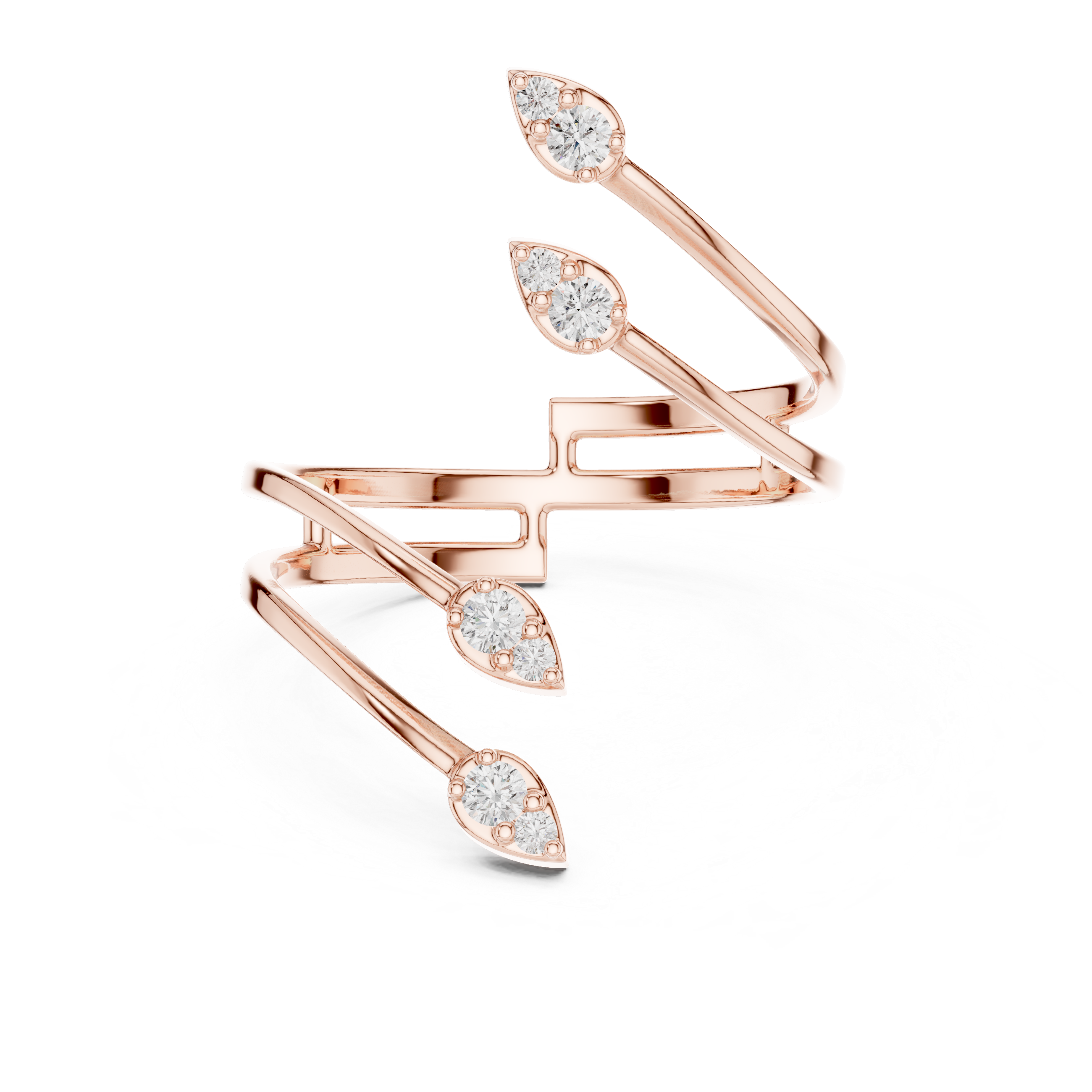 Multi-Leaf Diamond Open Wrap Ring