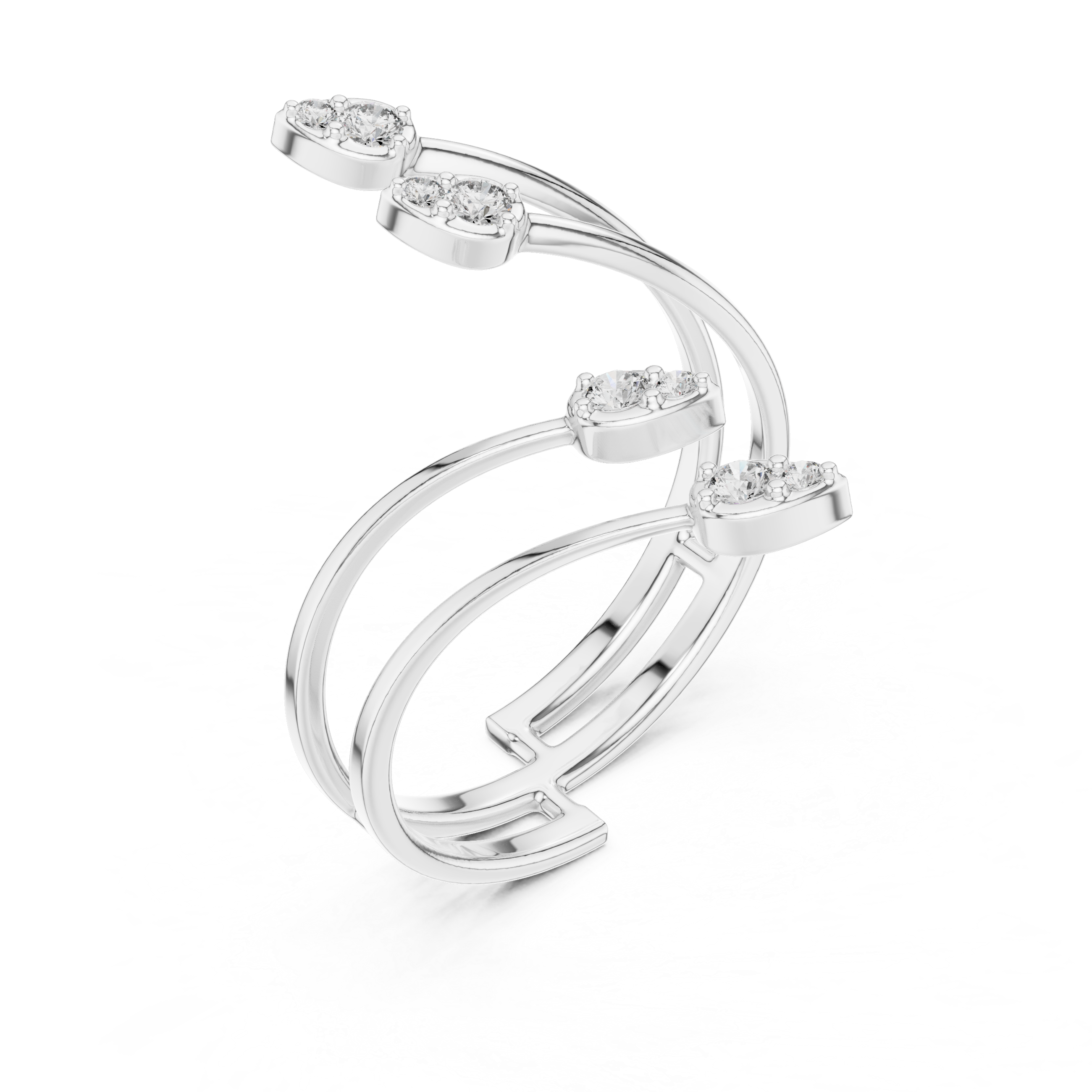 Multi-Leaf Diamond Open Wrap Ring