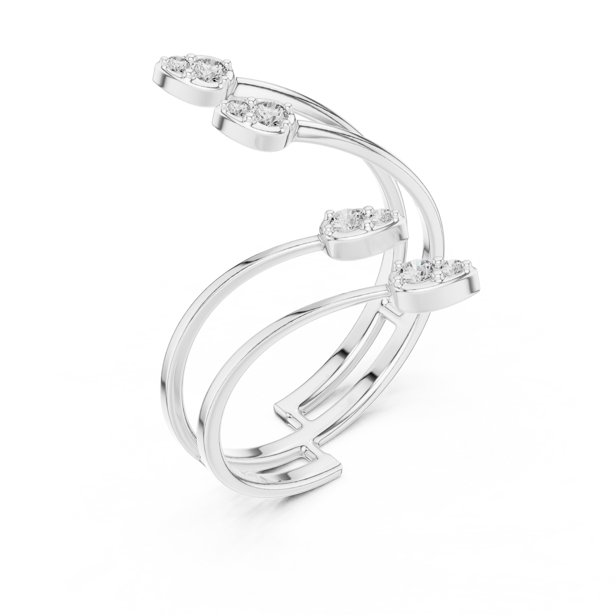 Multi-Leaf Diamond Open Wrap Ring
