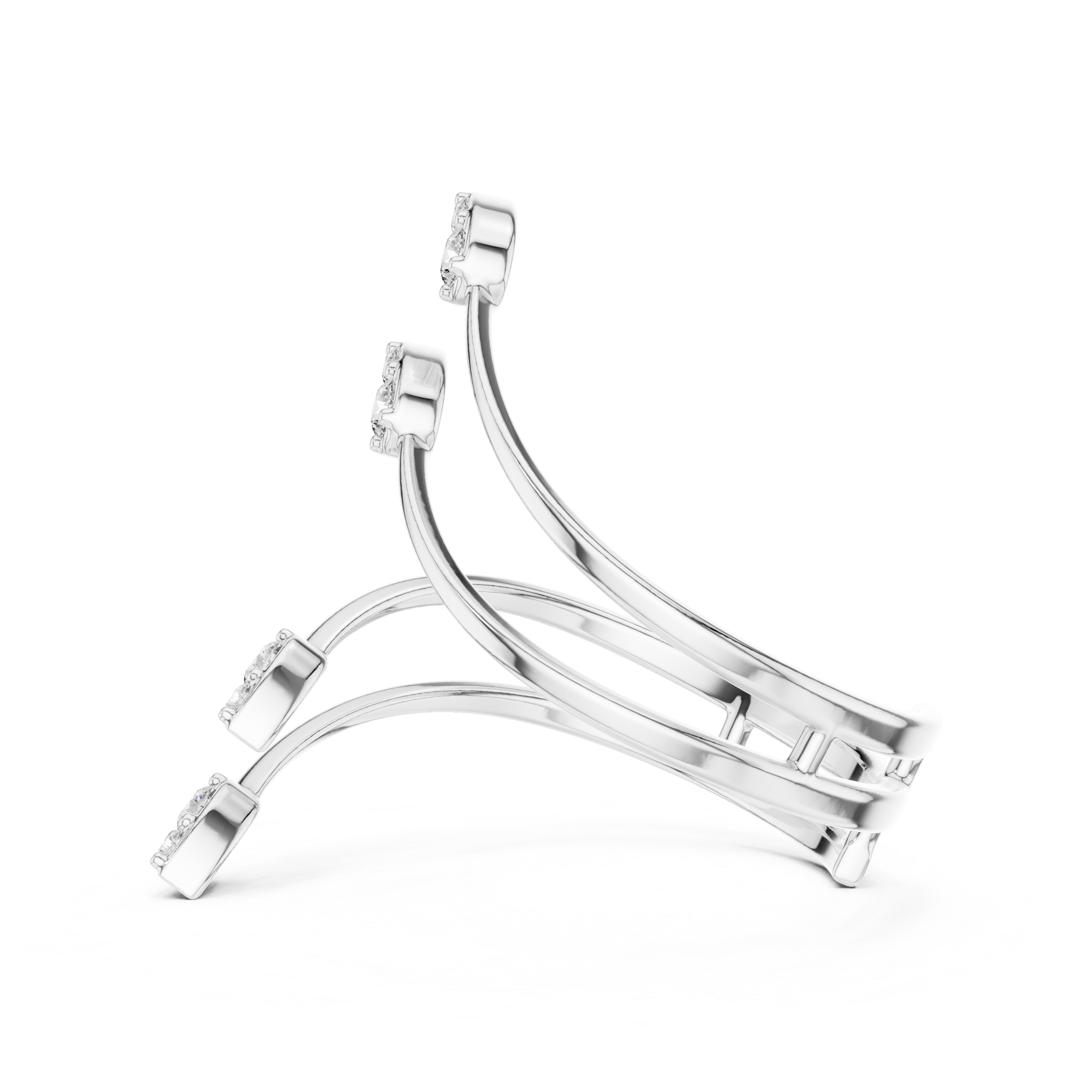 Multi-Leaf Diamond Open Wrap Ring