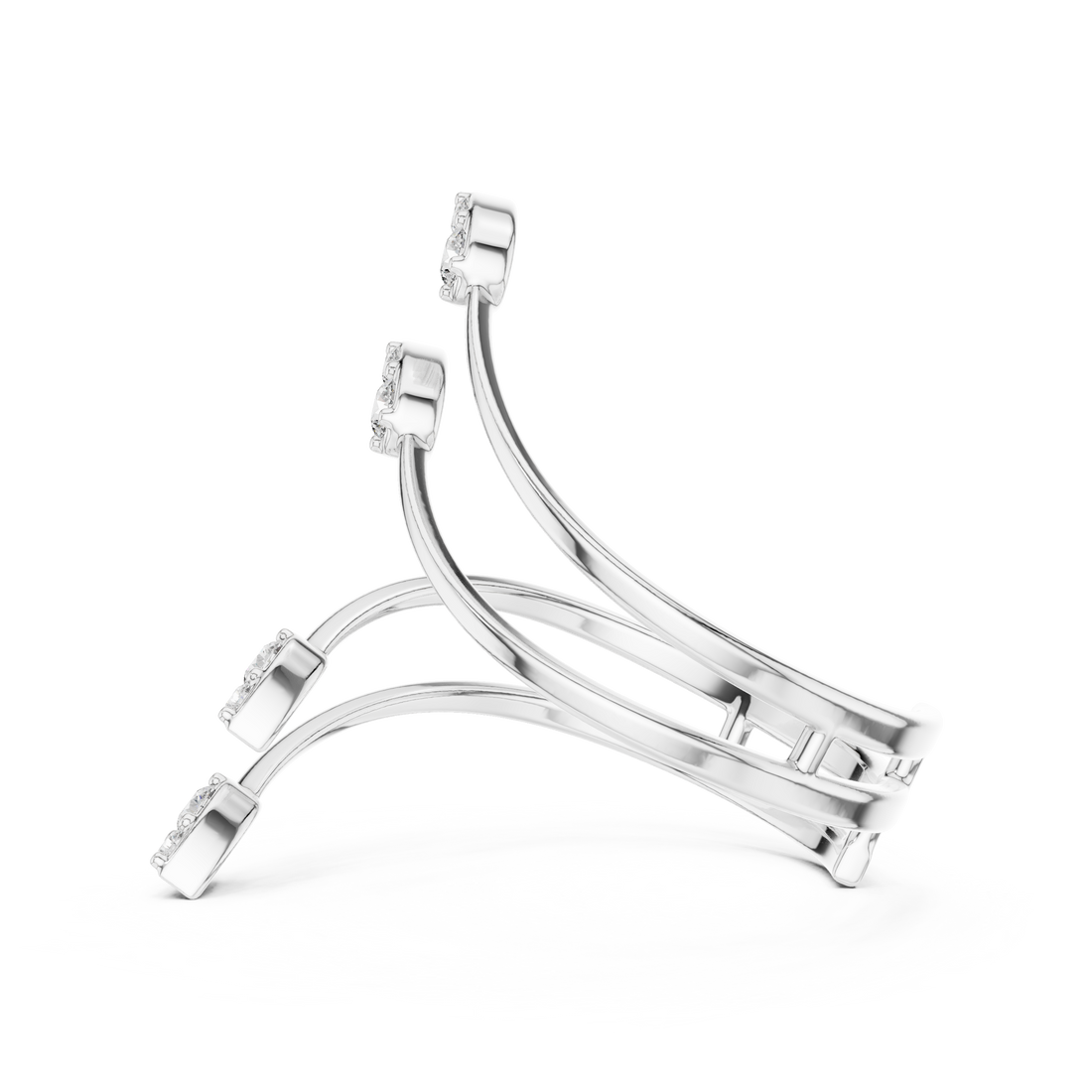 Multi-Leaf Diamond Open Wrap Ring