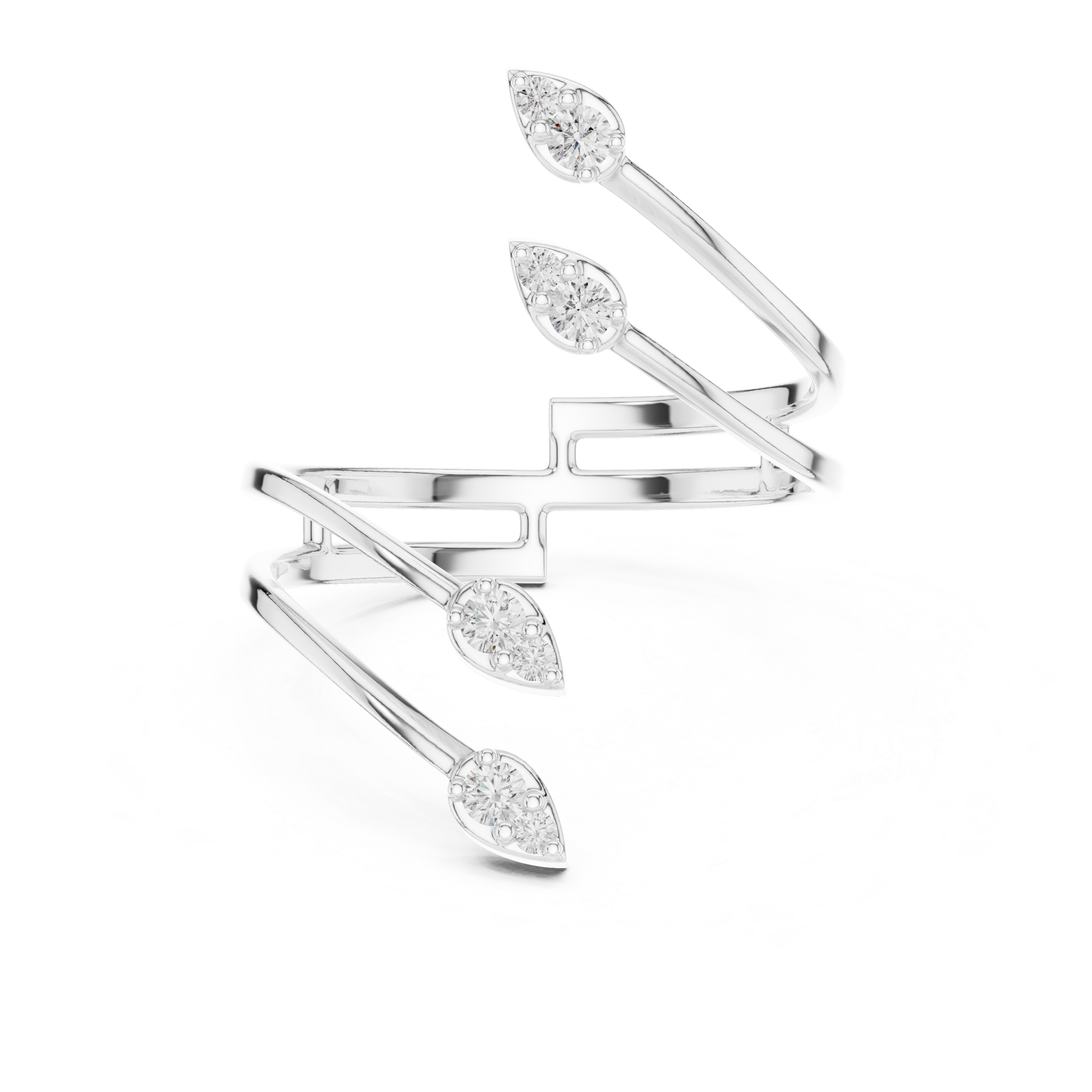 Multi-Leaf Diamond Open Wrap Ring