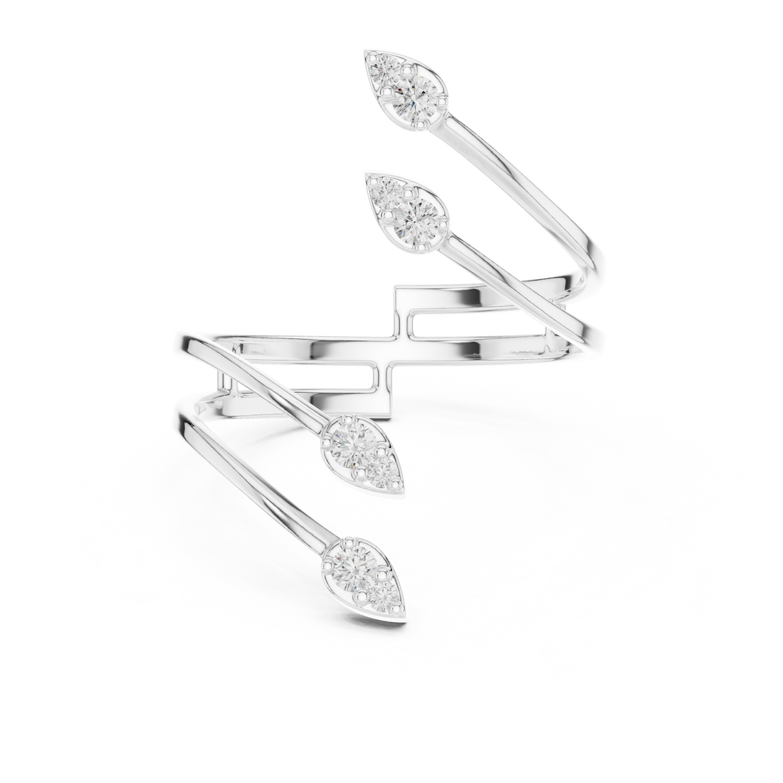 Multi-Leaf Diamond Open Wrap Ring