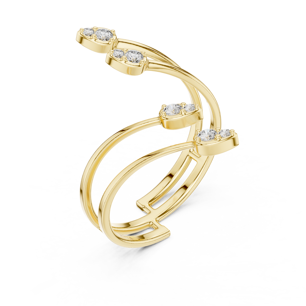 Multi-Leaf Diamond Open Wrap Ring