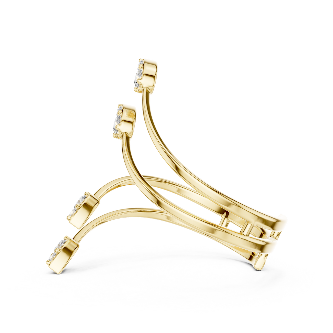Multi-Leaf Diamond Open Wrap Ring