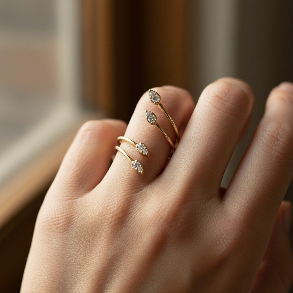 Multi-Leaf Diamond Open Wrap Ring
