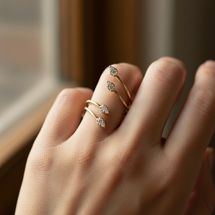 Multi-Leaf Diamond Open Wrap Ring