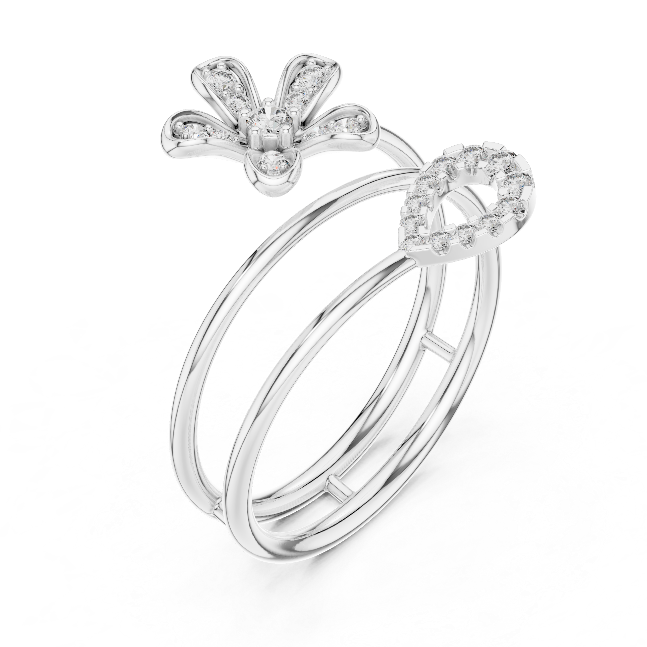 Double Band Floral Diamond Ring