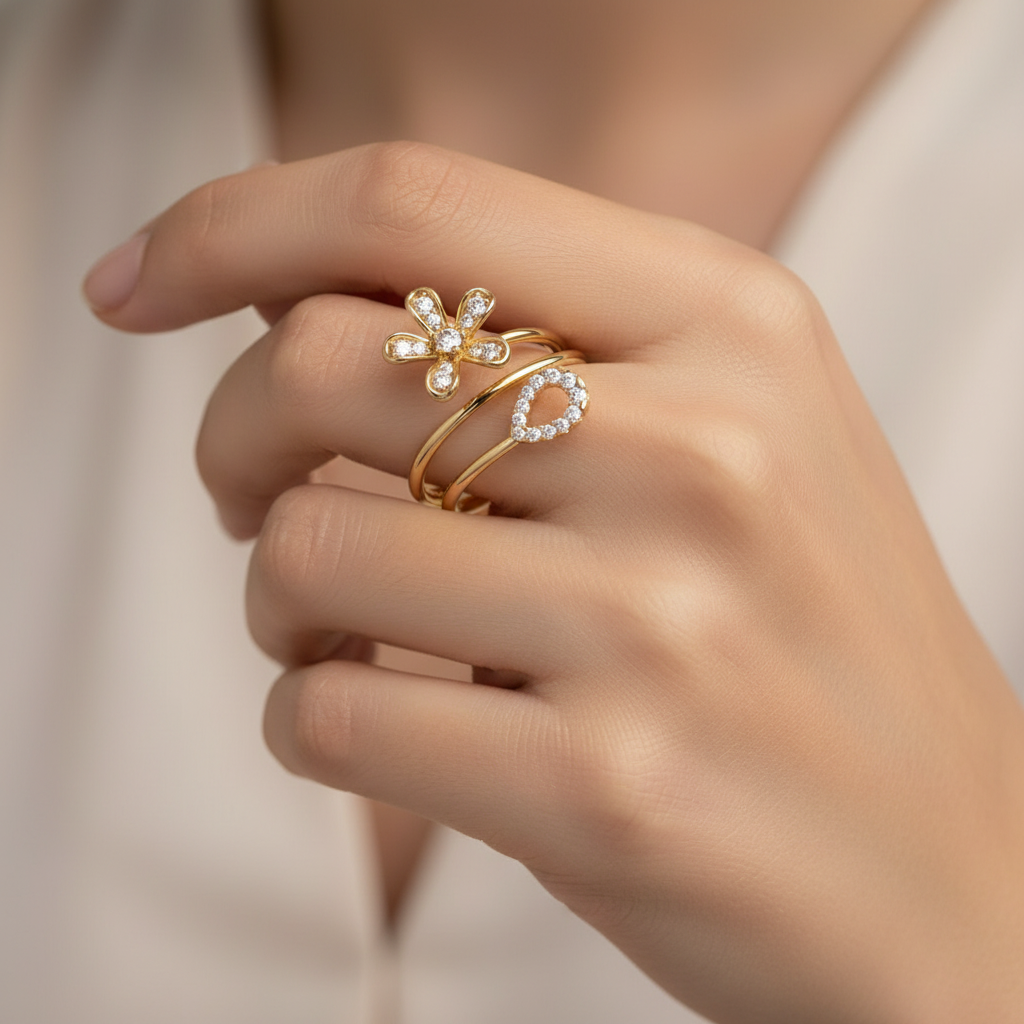 Double Band Floral Diamond Ring