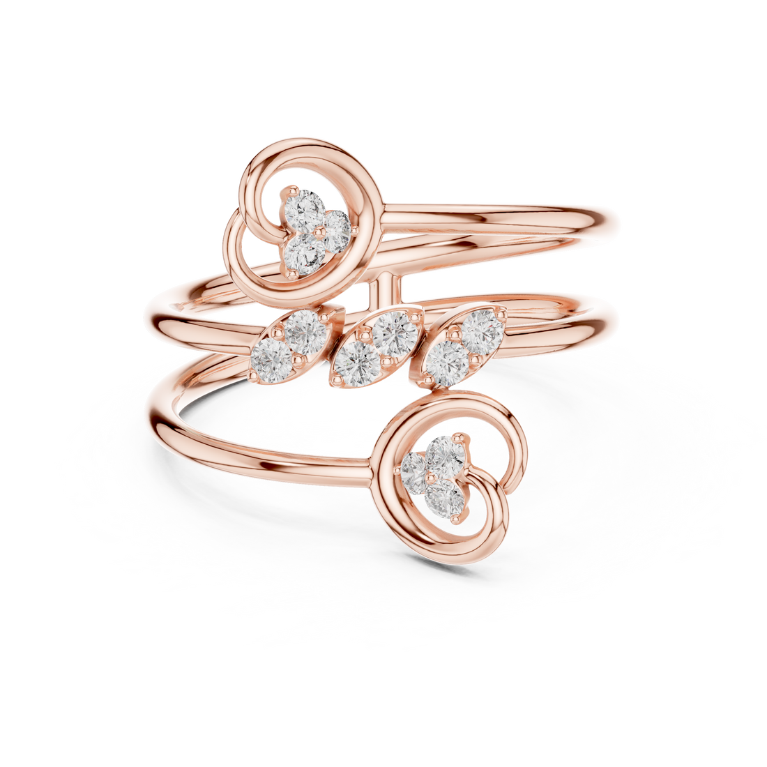 Triple Band Flower Diamond Ring