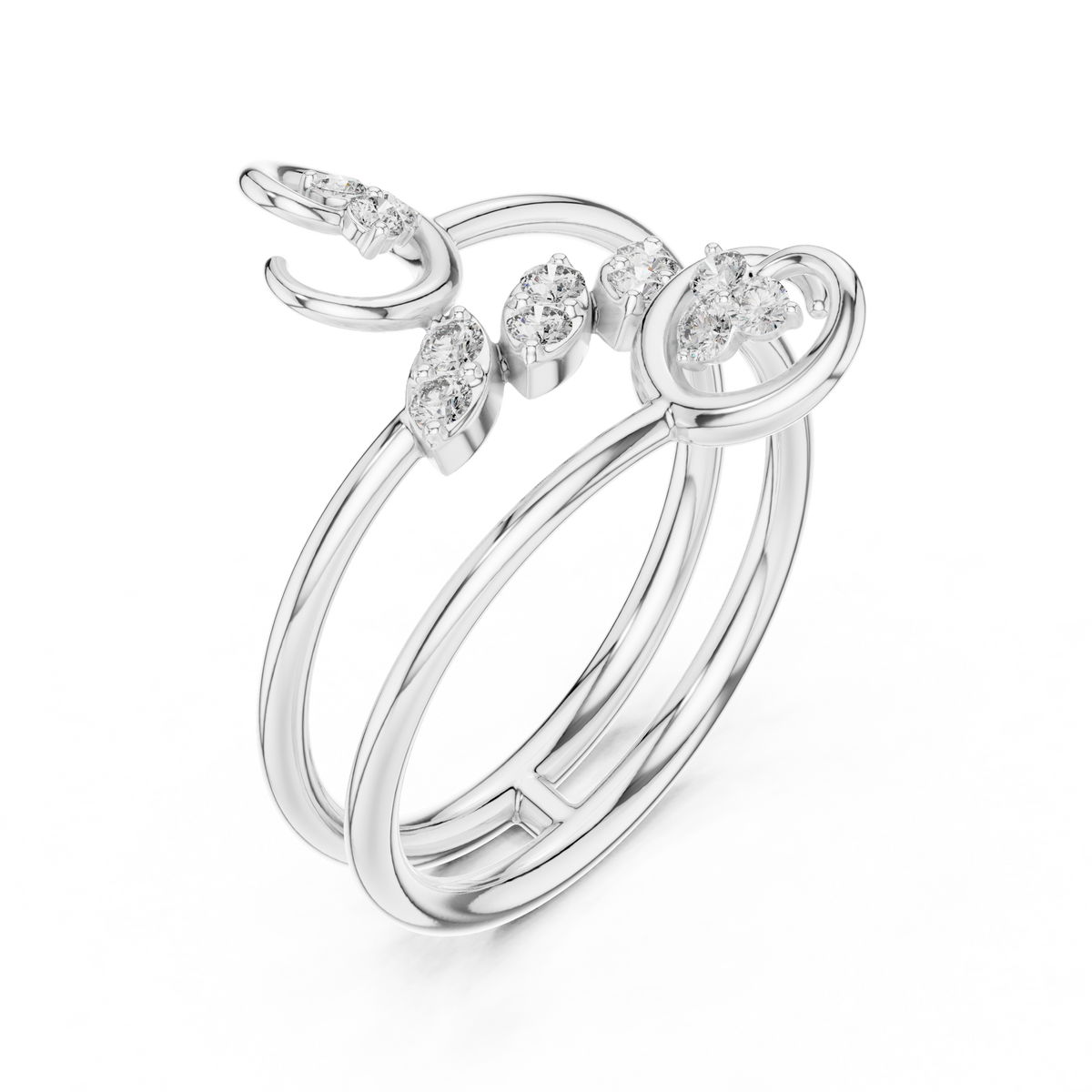 Triple Band Flower Diamond Ring
