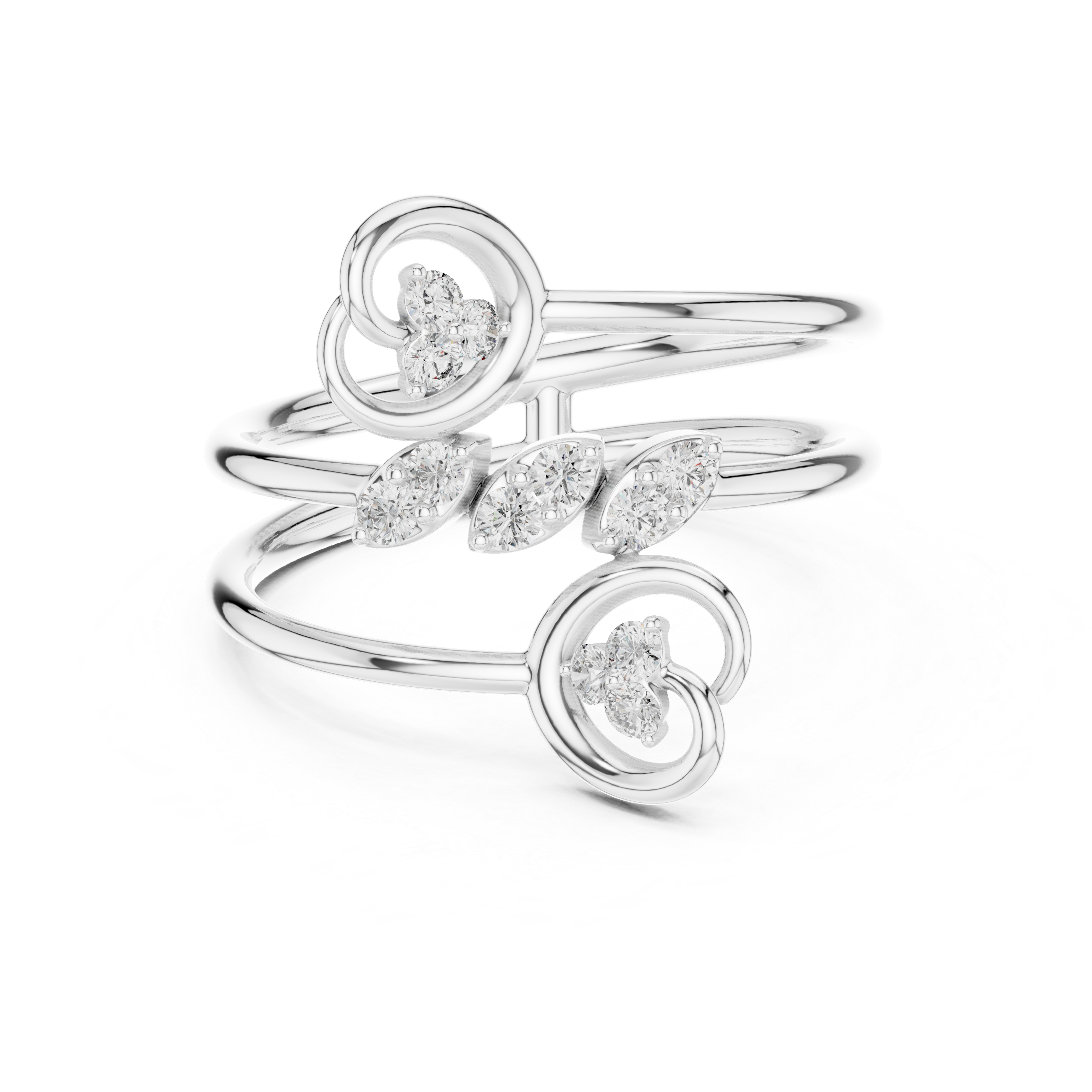 Triple Band Flower Diamond Ring