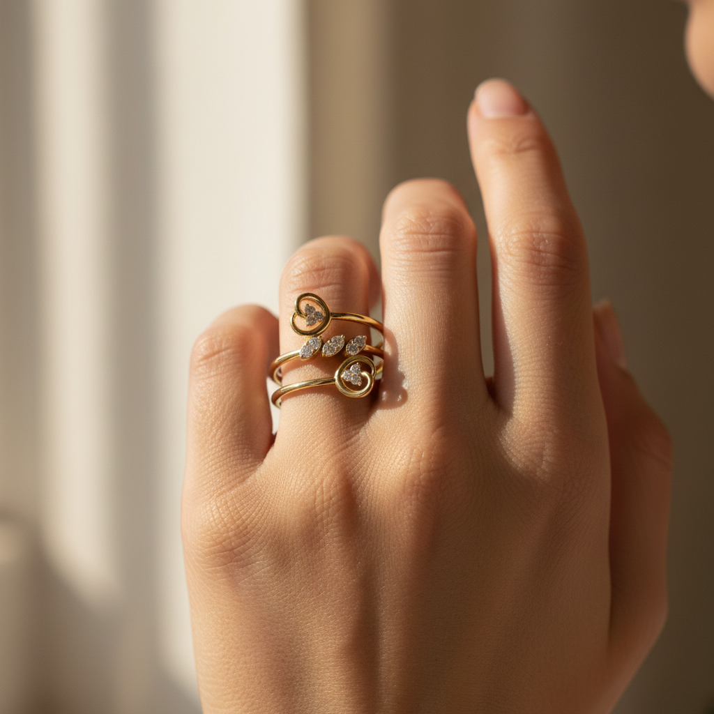 Triple Band Flower Diamond Ring