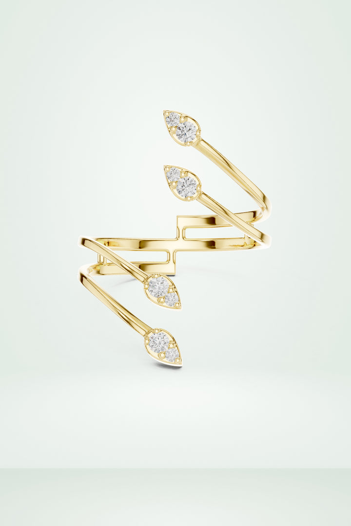 Multi-Leaf Diamond Open Wrap Ring