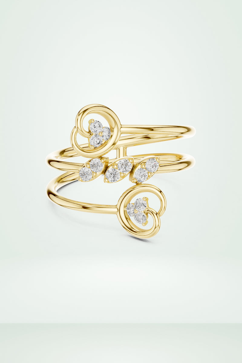 Triple Band Flower Diamond Ring