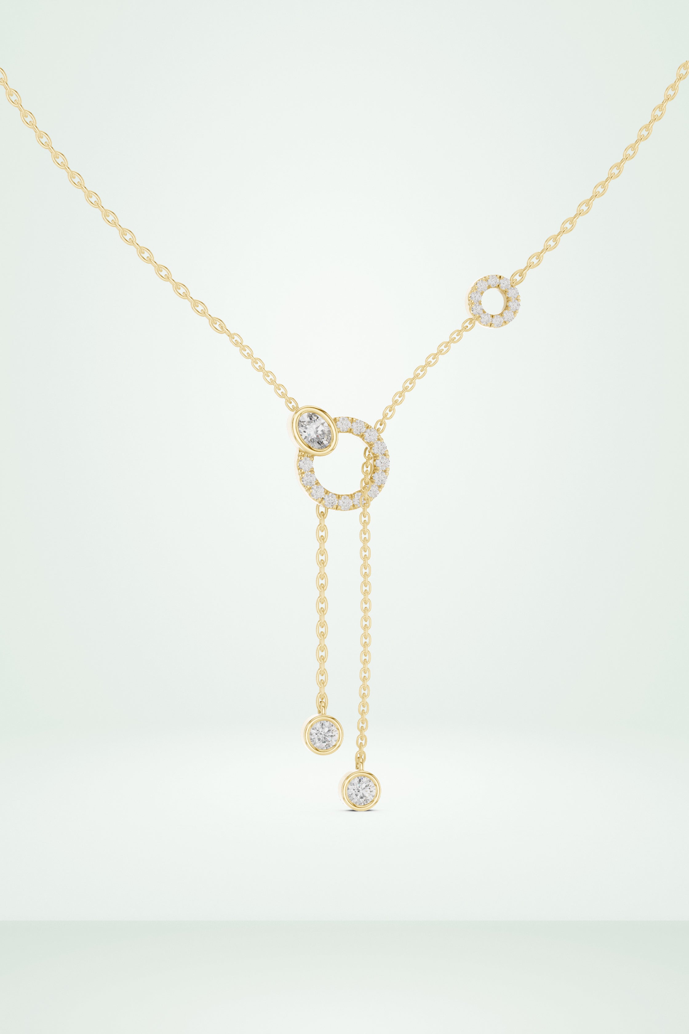 Pave Circle & Solitaire Drop Lariat Necklace