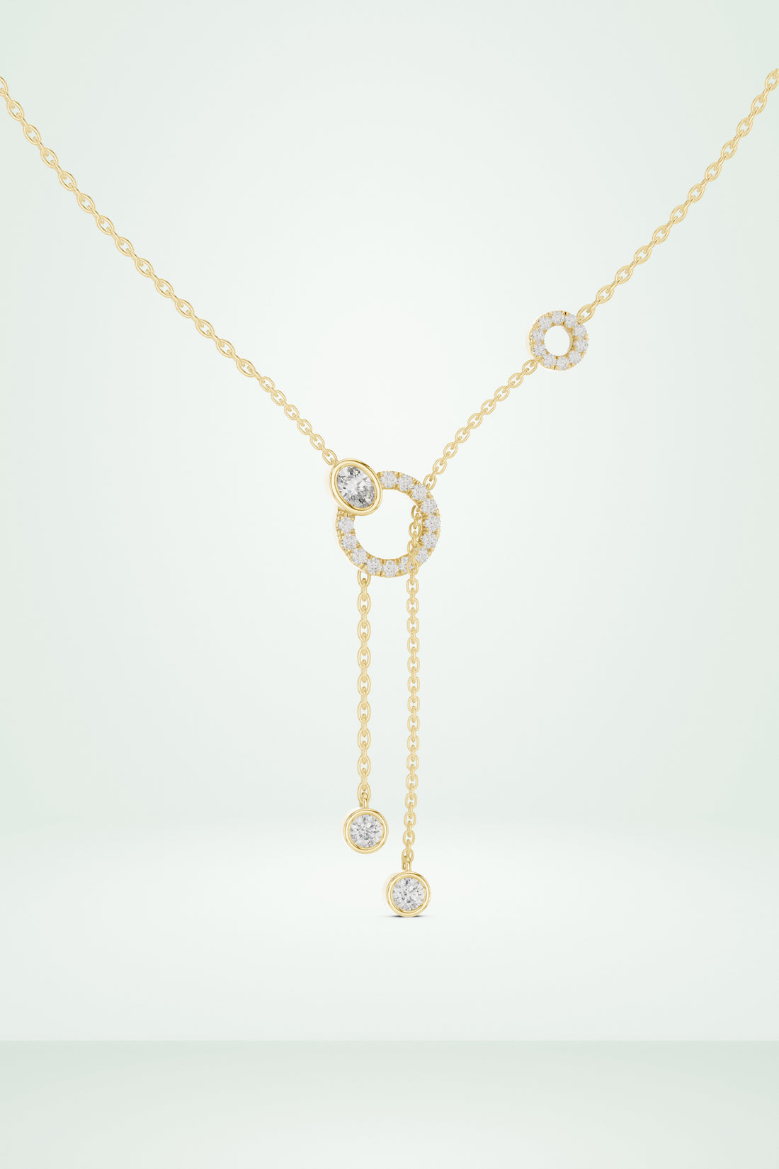 Pave Circle & Solitaire Drop Lariat Necklace