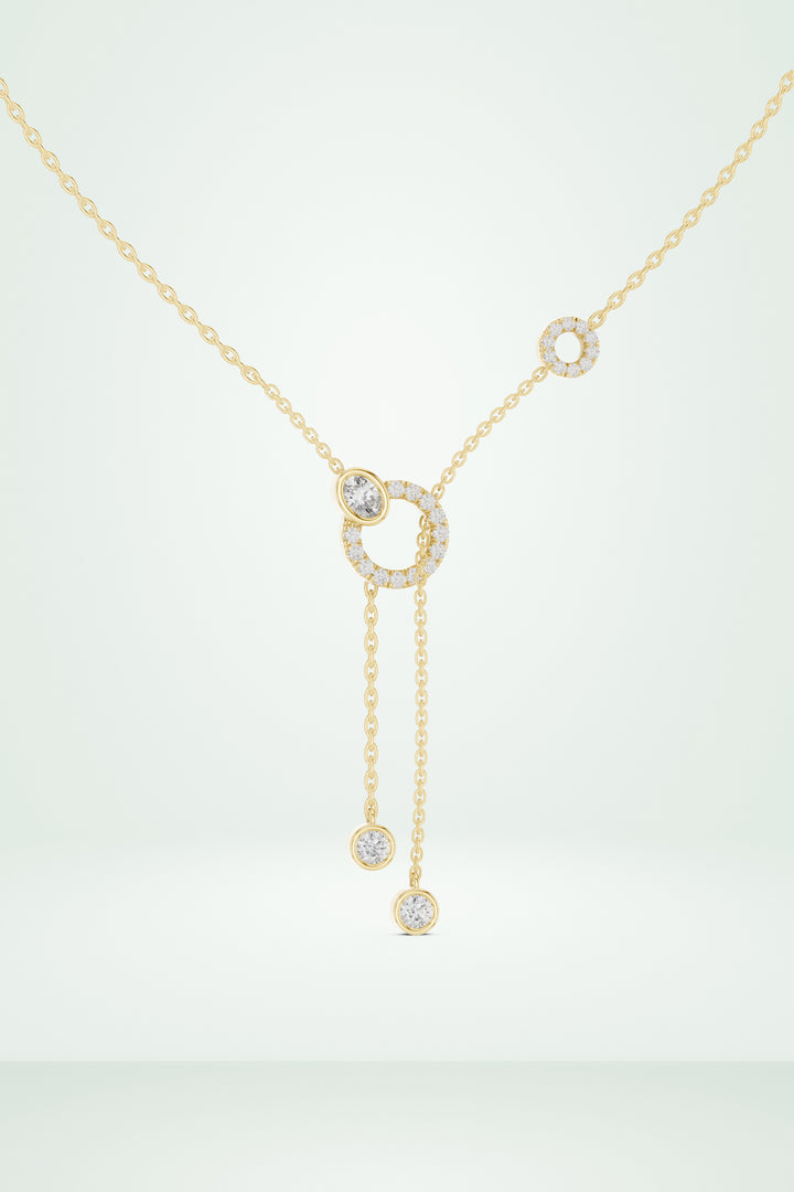 Pave Circle & Solitaire Drop Lariat Necklace