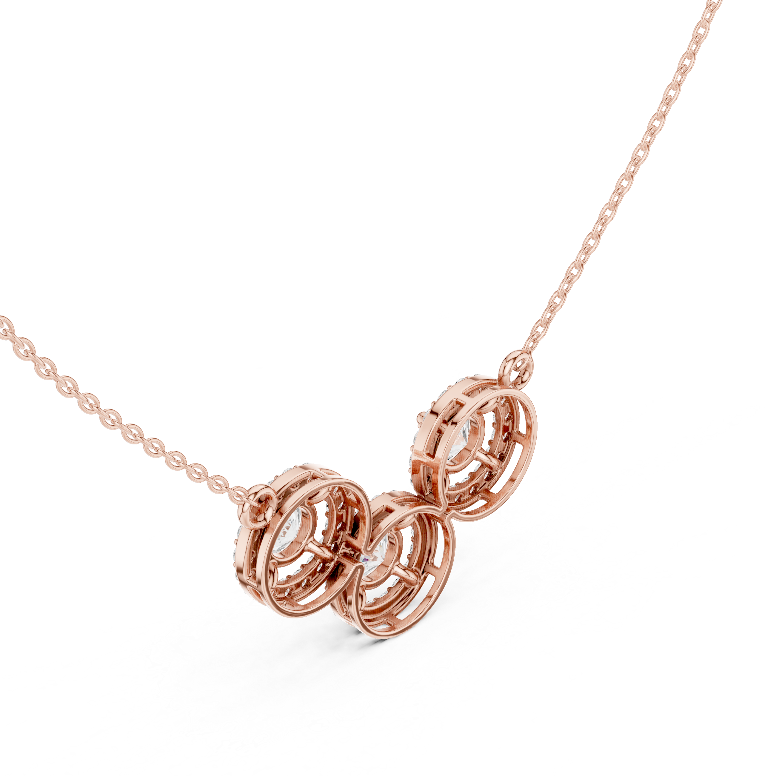 Threee Stone Round Halo Diamond Pendant