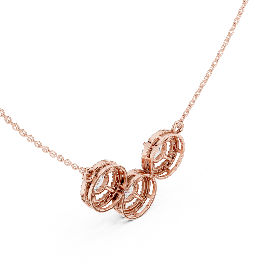 Threee Stone Round Halo Diamond Pendant