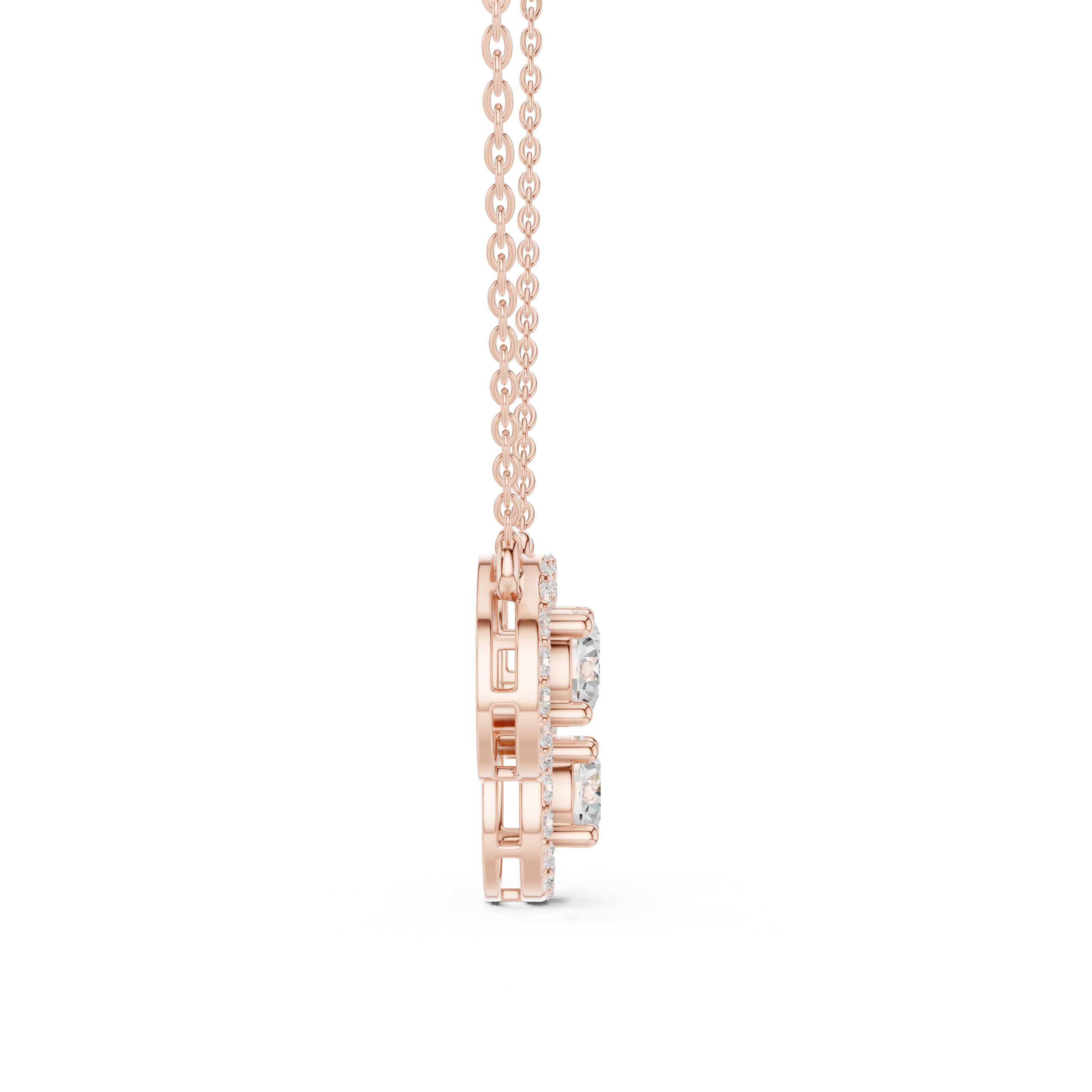 Threee Stone Round Halo Diamond Pendant