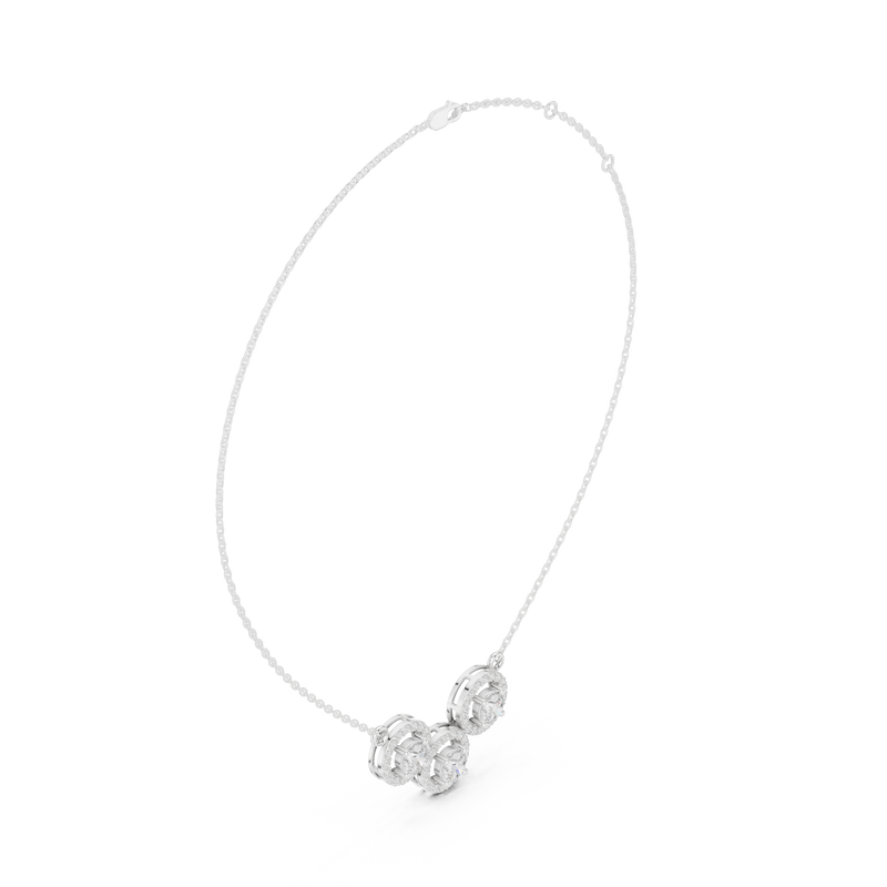 Threee Stone Round Halo Diamond Pendant