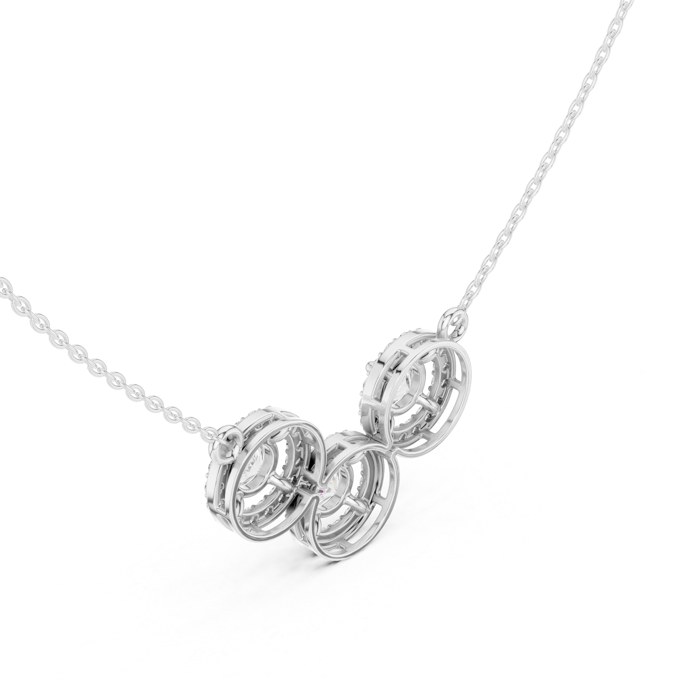 Threee Stone Round Halo Diamond Pendant