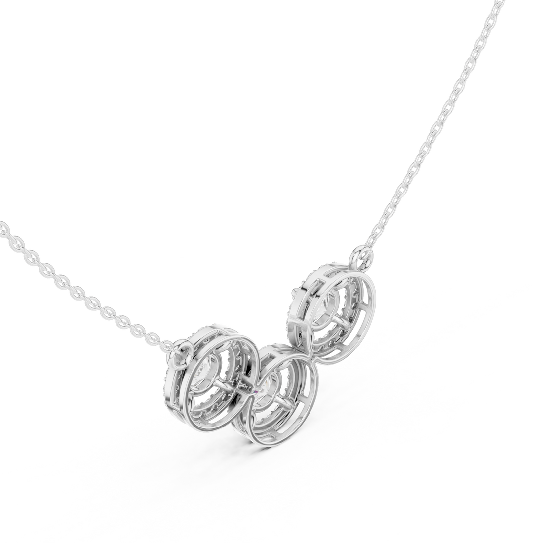 Threee Stone Round Halo Diamond Pendant