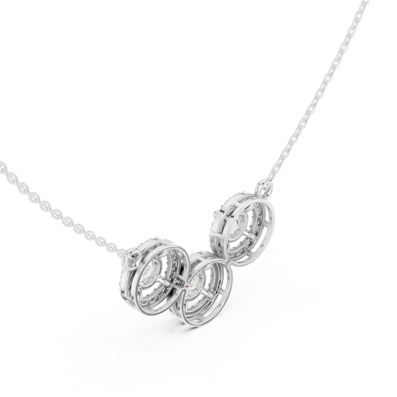 Threee Stone Round Halo Diamond Pendant