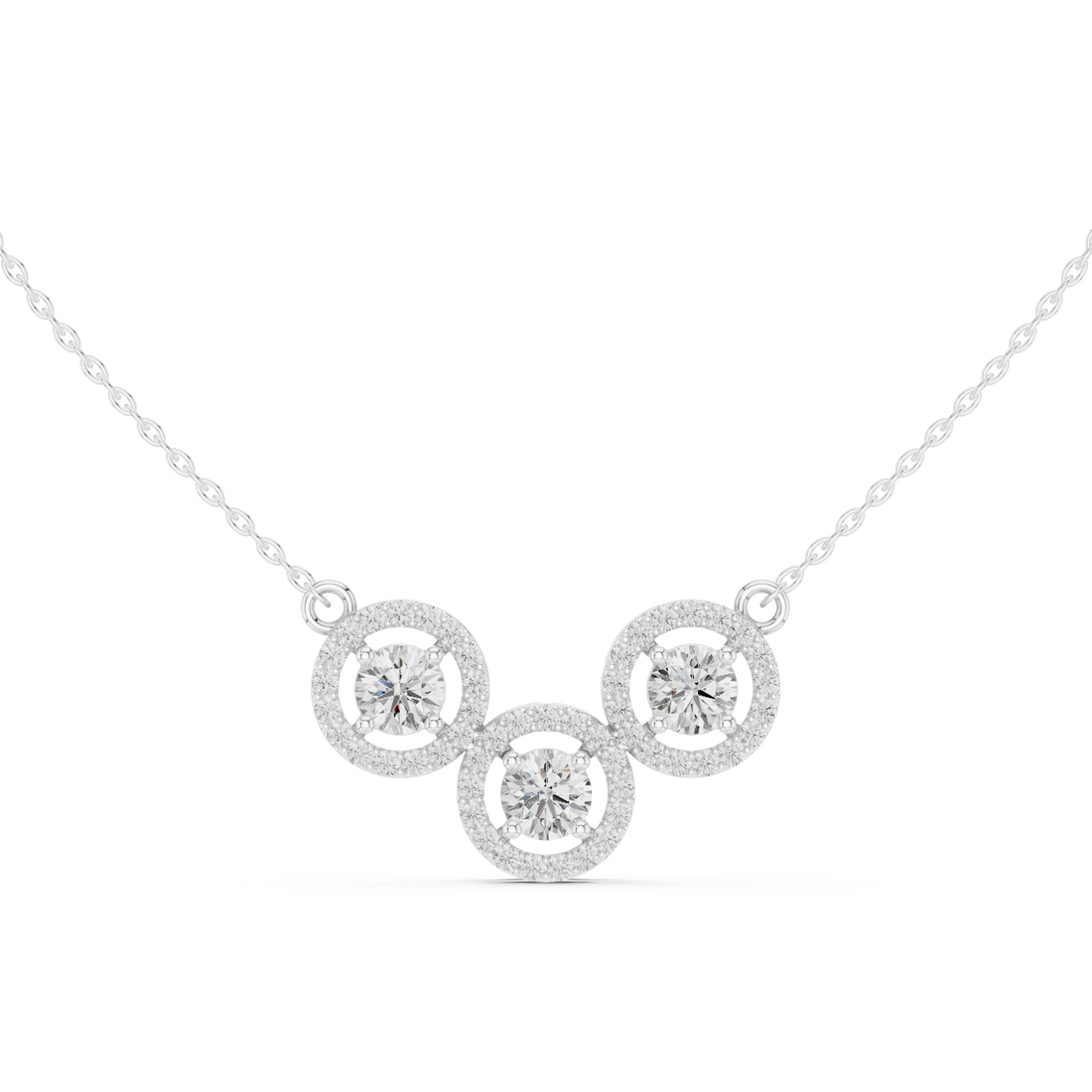 Shop three stone moissanite halo pendant