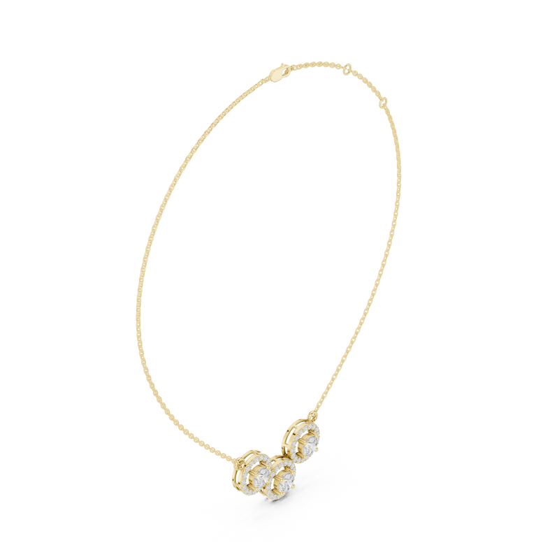 Threee Stone Round Halo Diamond Pendant