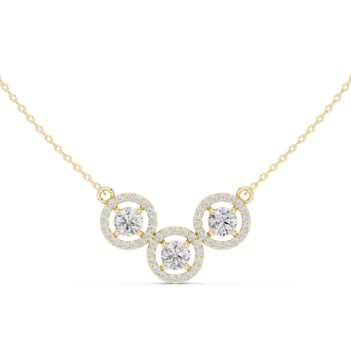 Buy three stone round halo diamond pendant