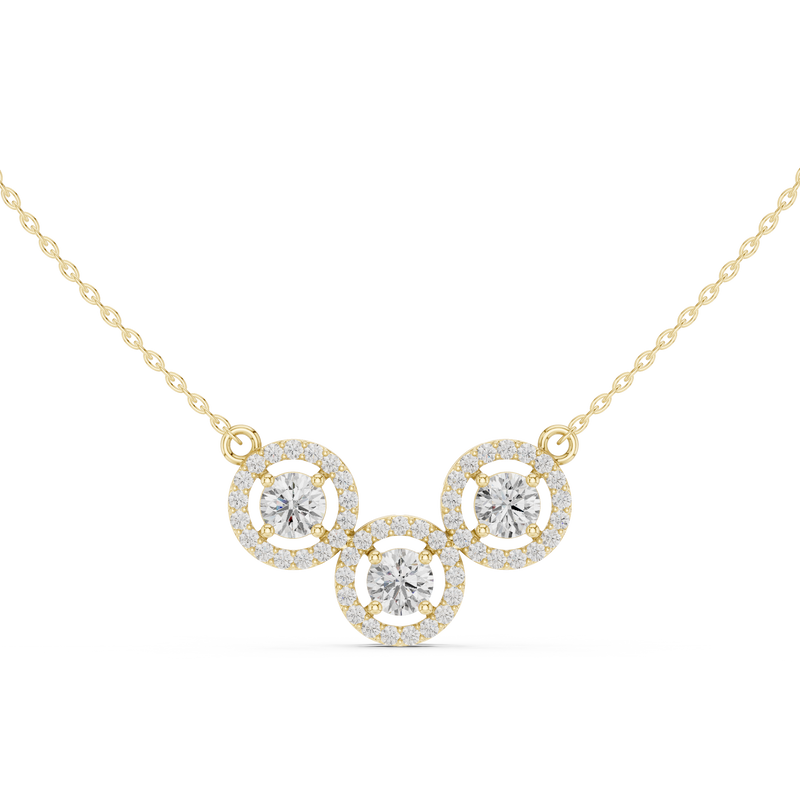 Threee Stone Round Halo Diamond Pendant