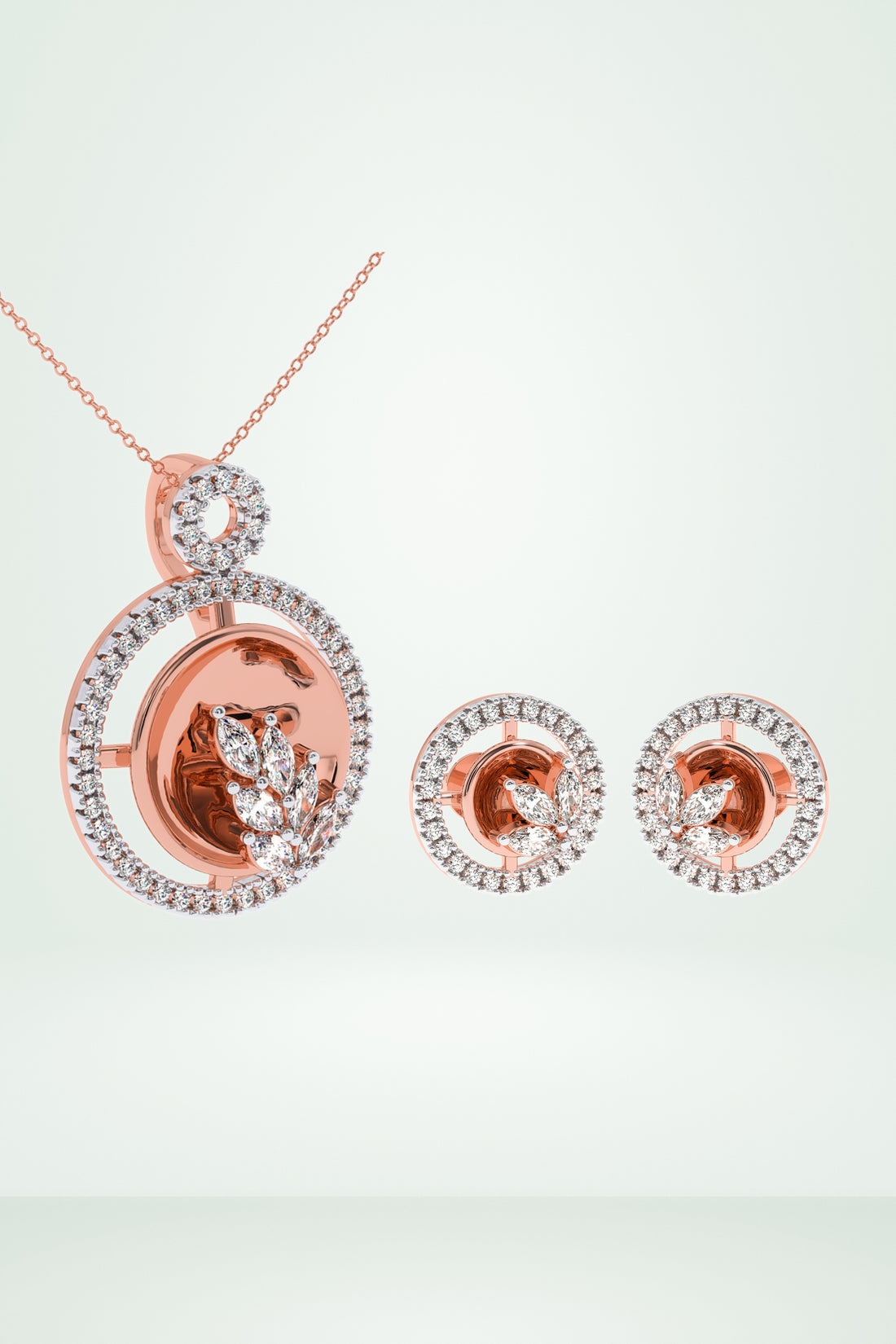 Riaagh Intricate Leaf Marquise Diamond Pendant Set