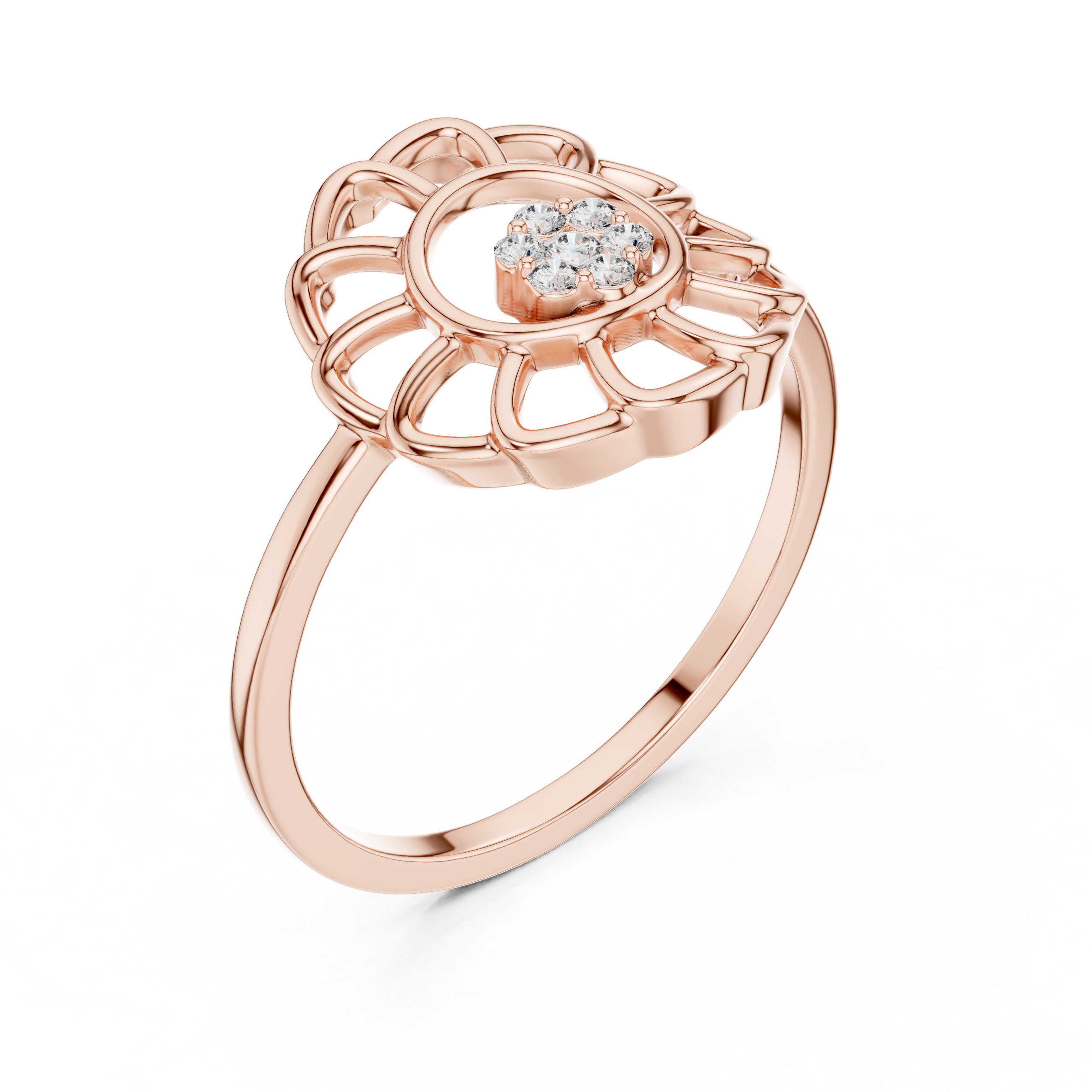 Diamond Floral Openwork Ring