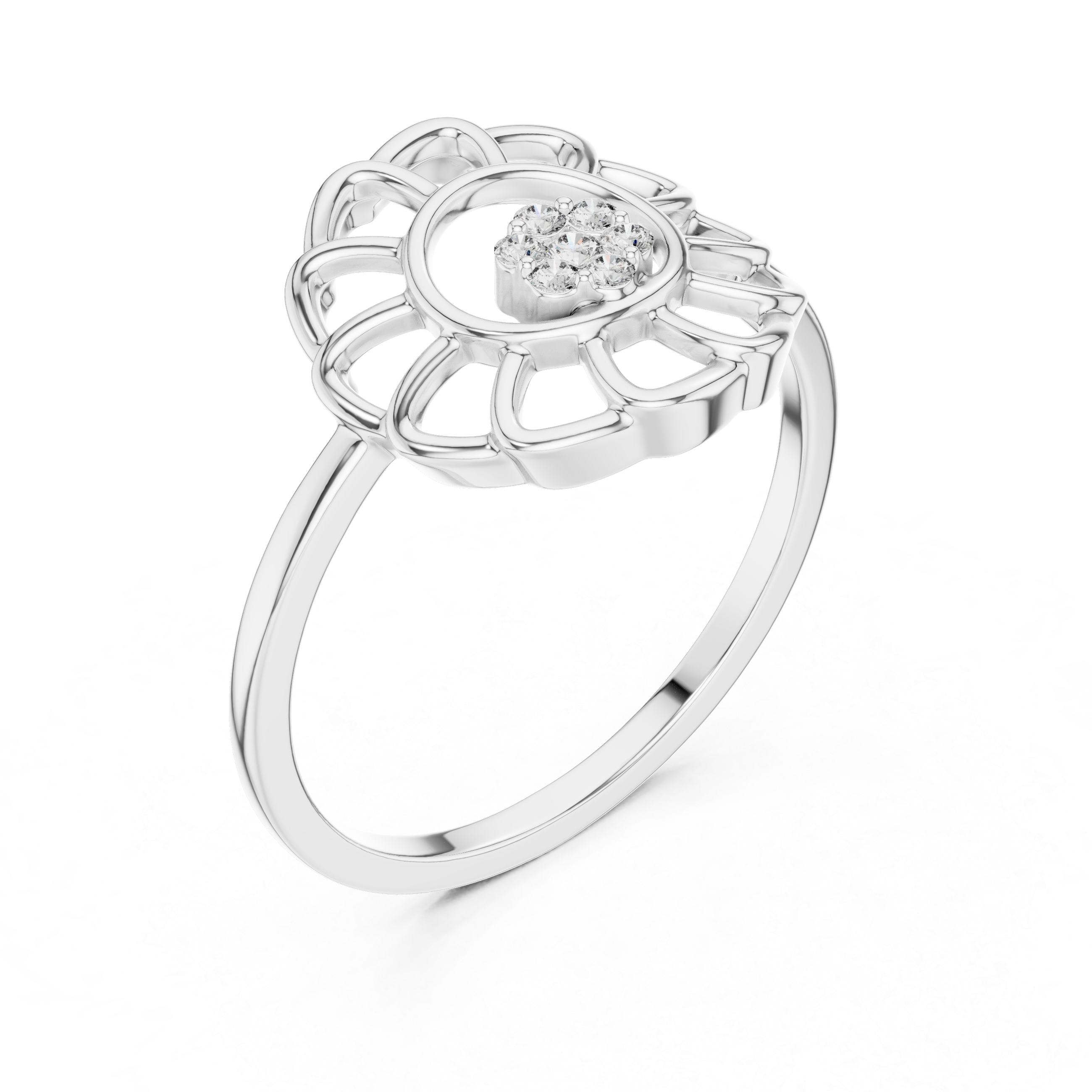 Diamond Floral Openwork Ring